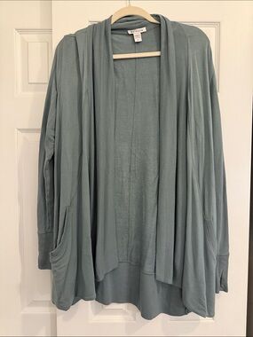 Athleta Draped Open-Front Cardigan in Sage Green